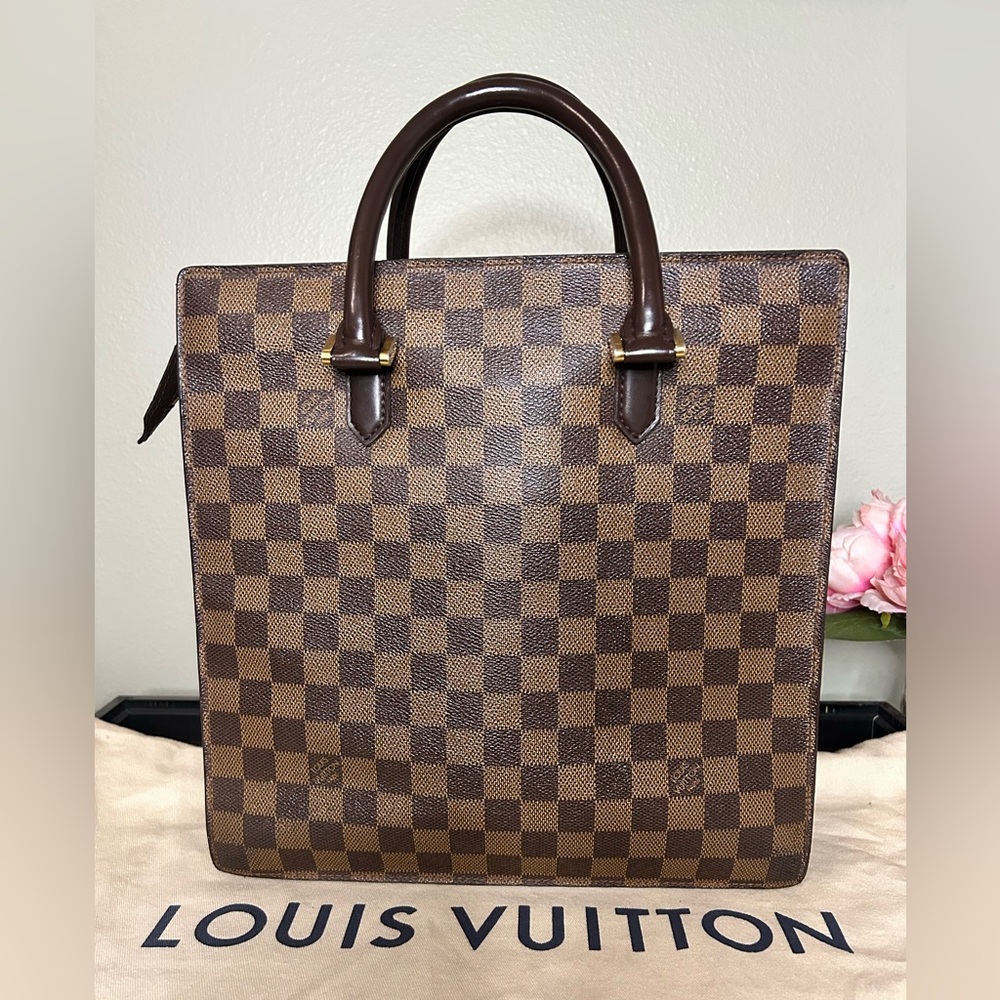 Authentic Louis Vuitton Brown Damier Ebene Vertical Tote PM w/ COA